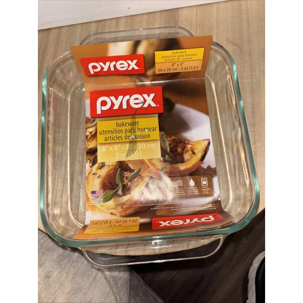 Pyrex Square 2qt Clear Easy Grab Glass Food Storage Casserole Baking Dish 8x8New